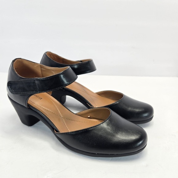 Easy Spirit Shoes - Easy Spirit Womens Black Leather Mary Jane Block Heel Shoes Size 85M